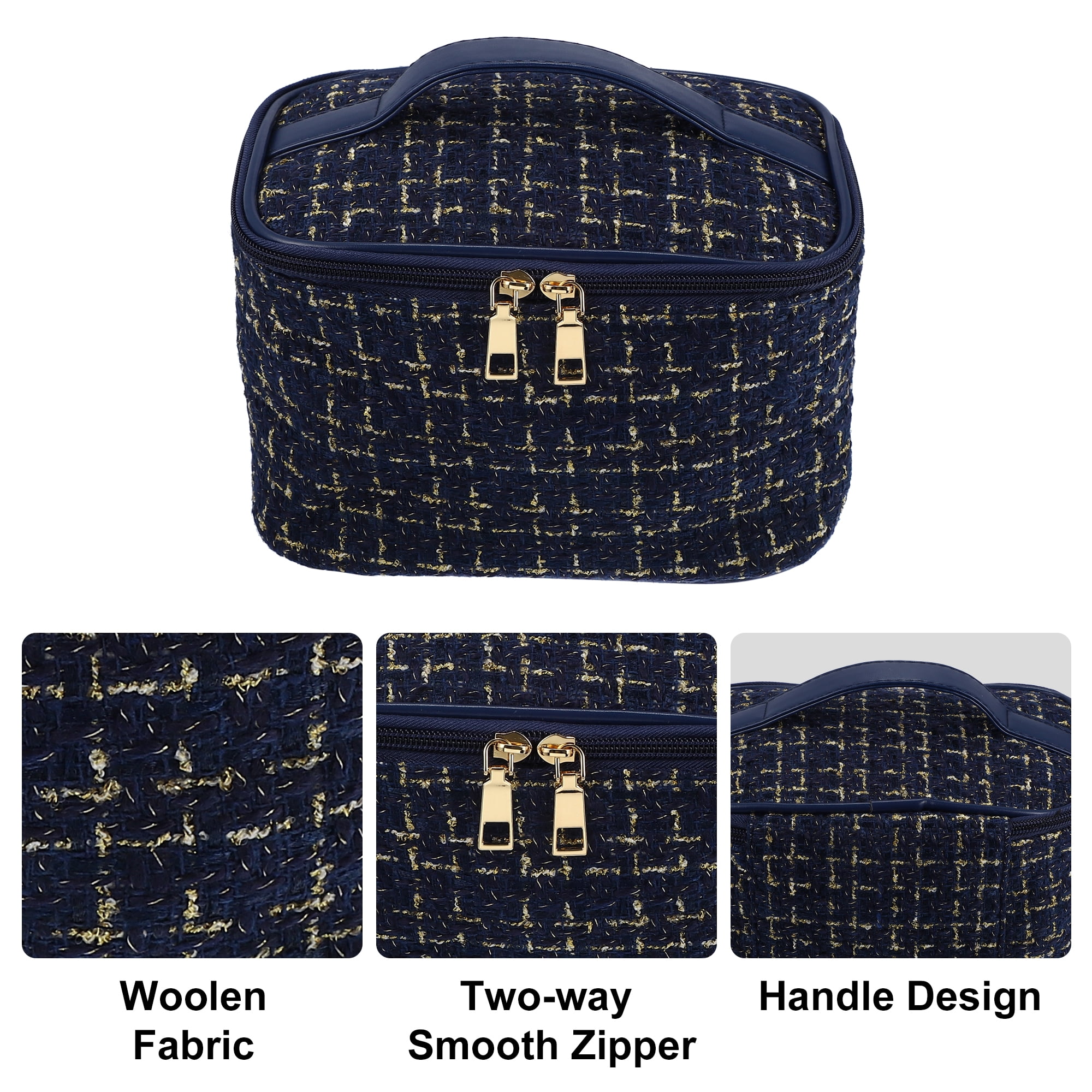 Unique Bargains Floral Makeup Bag Zipper Flower Cosmetic Pouch Navy Blue