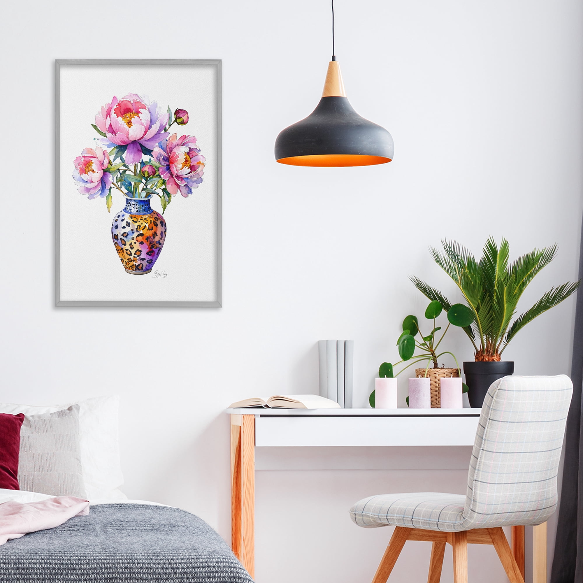 Stupell Industries Fierce Blooms Flower Vase Gray Framed Giclee Art, design by Shelly Craig