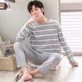 thumbnail image 6 of zeranth 2Pcs/Set O-neck Long Sleeve Elastic Waistband Straight Wide Leg Pajamas Set Men Spring Autumn Cartoon Deer Pattern Top Pants Set, 6 of 7