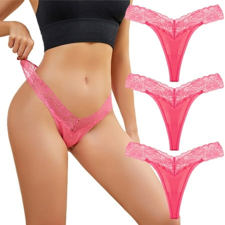 Fauean Thongs for Women Lightweight Underpants Lace Underwear Comfortable Bikini Panties Hot Pink Size XS