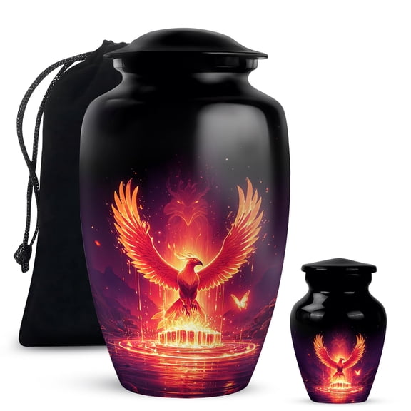 Yatskia Fire Phoenix Mini Funeral Keepsake Urns for Human Ashes Adult, Large Cremation Urn for Ashes Adult, (Classic 10 Inch and 3 Inch)
