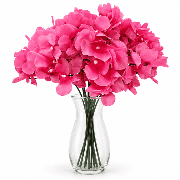 Hot Pink Hydrangea Artificial Flowers - Silk Hydrangea Heads with Stems for Wedding Centerpieces Home Decor,10 Pcs