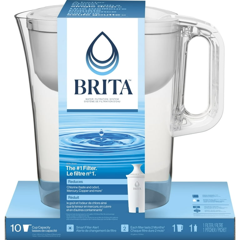 Brita Large 10 Cup Water Filter Pitcher with 1 Standard Filter, Made  Without BPA, Huron, White 