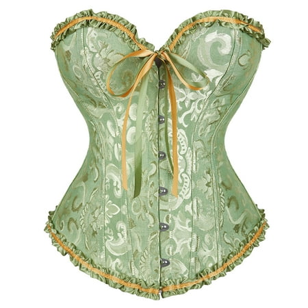 Corset Top Bustiers for Women Lace Up Ovebust Victorian Corset Plus Size Vintage Corsets Green 2XL