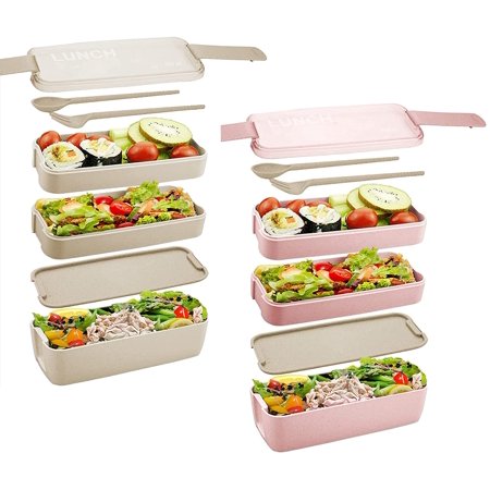 Bento Box for Adults Kids, 3-In-1 Meal Prep Container, 900ML Japanese ...