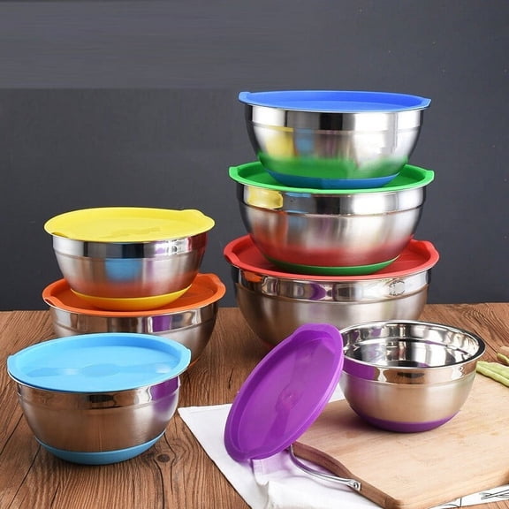 DGLQMYX Mixing Bowl With Airtight Lid Stainless Metal Bowl Colored Anti Slip Bottom Perfect For Baking Preparation Cooking And Serving. Nested Metal Bowls Can