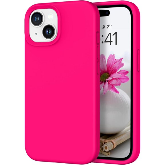 for iPhone 15 Case, Liquid Silicone Soft Gel Rubber iPhone 15 Phone Case Slim Fit Cover with Microfiber Lining Shockproof Protective Phone Cases for iPhone 15 6.1 inch, Hot Pink