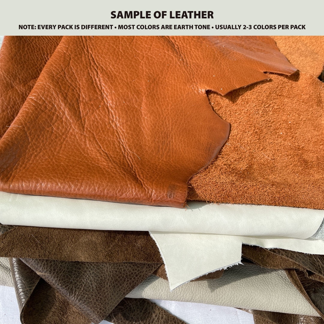 2 lbs. of Scrap Leather - Remnants from upholstery manufacturing, soft and flexible - 6 to 15 pieces per bag