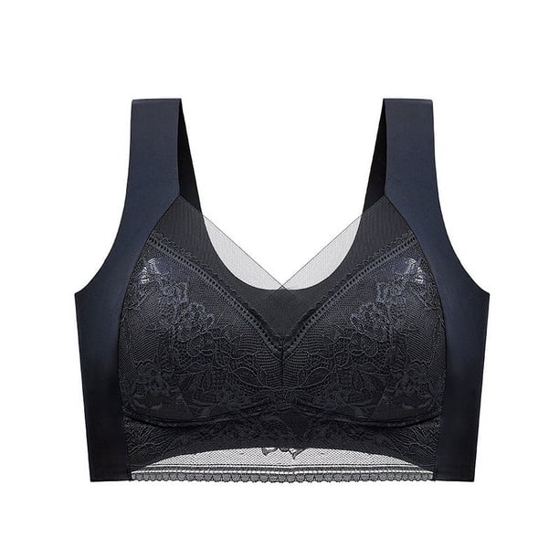 Hermoso sujetador sin costuras con copa fija y sin aros de acero para mujer con parte superior envolvente de encaje en la espalda