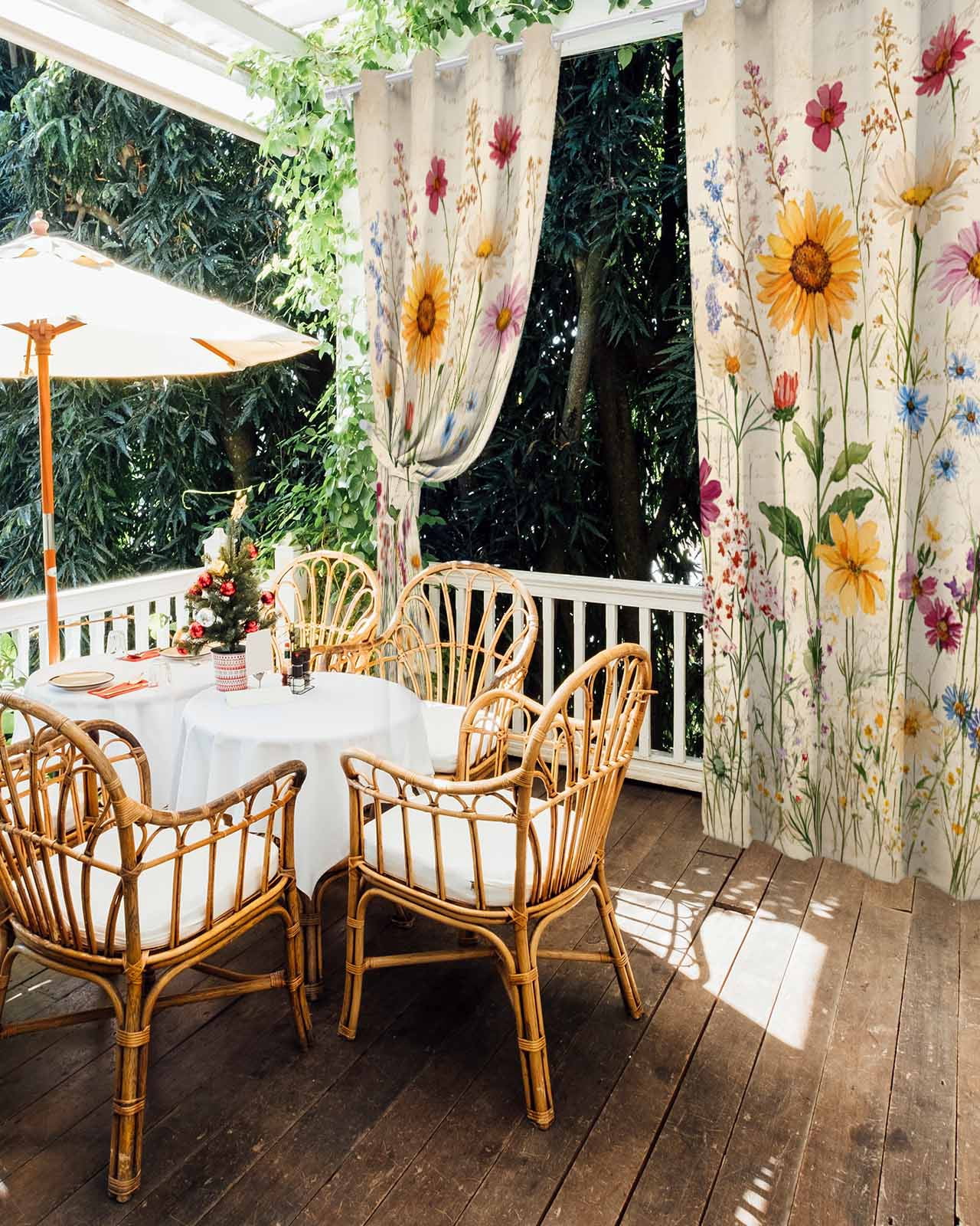 nqOlkjepod Outdoor Curtains for Patio Waterproof, Botanical Floral Outdoor Privacy Panels Grommet, Retro Purple Pink Yellow Wildflowers Blackout Outside Curtains for Porch/Cabana 54"x95", 1 Panel