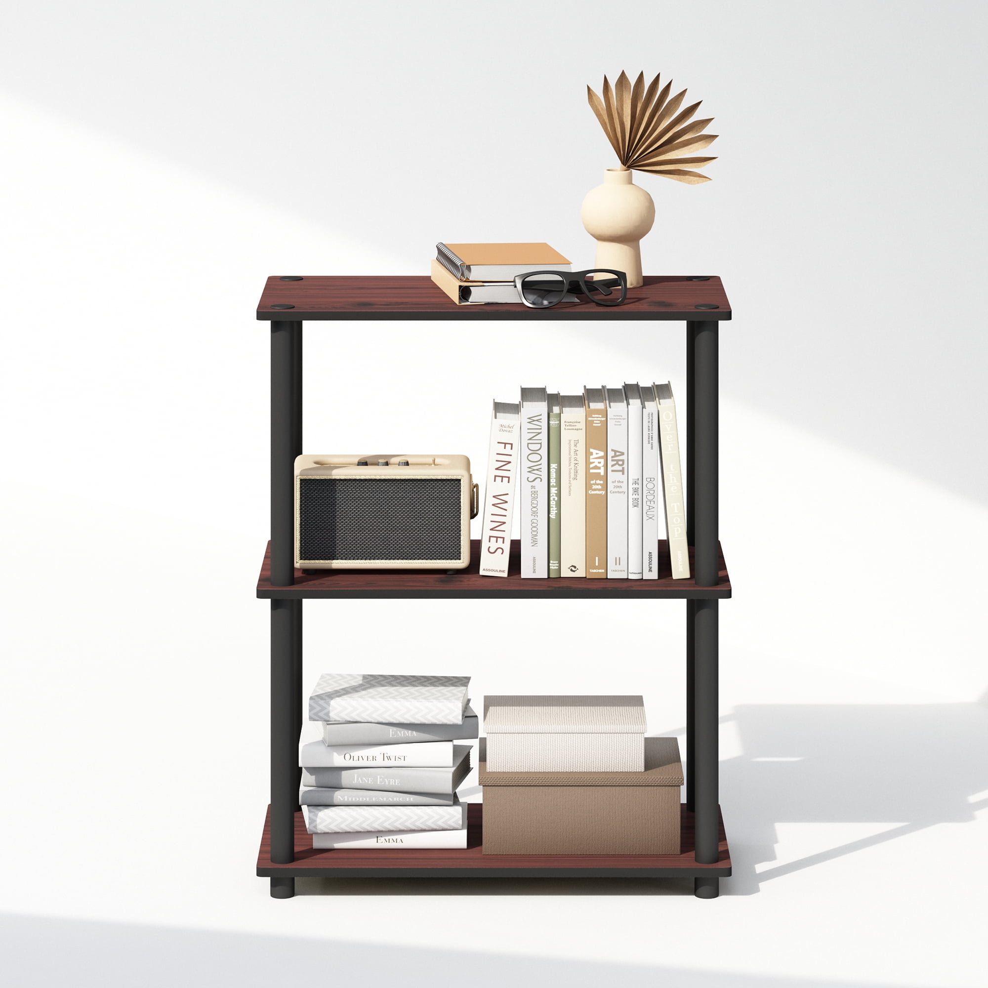 Furinno Turn-N-Tube 3-Tier Multipurpose Compact Display Rack, Shelving Unit, Bookcase, Dark Cherry