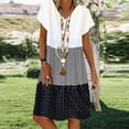 thumbnail image 3 of CHOK Robes en Lin pour Femmes Été Grande Taille Manches Courtes Col en V Longueur Genou Robe Ample Décontractée Confortable Plage 2024 Soldes, 3 of 8