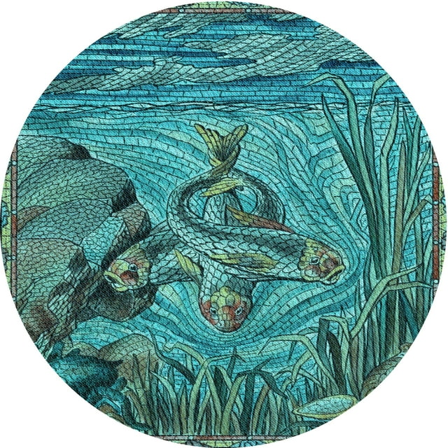 Ahgly Company Tapis d'Intérieur Ronds de Style Transitionnel Lavables à la Machine, Vert Turquoise, 6 Pieds Rond