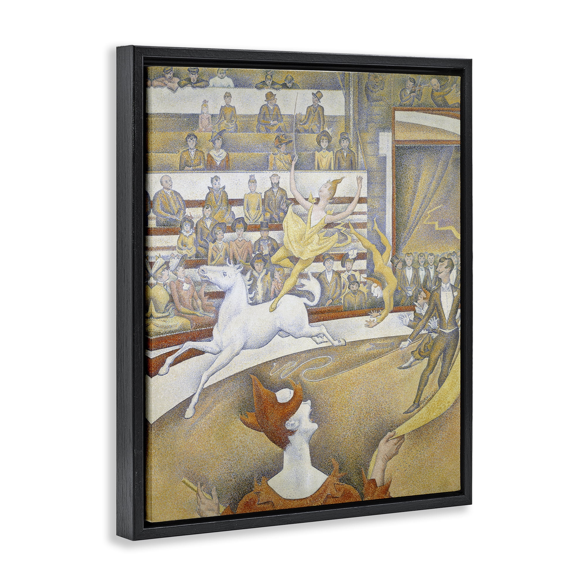 Stupell Industries Classic Seurat Circus People Painting Black Floater Framed Canvas Art Print Wall Art, 25 x 31