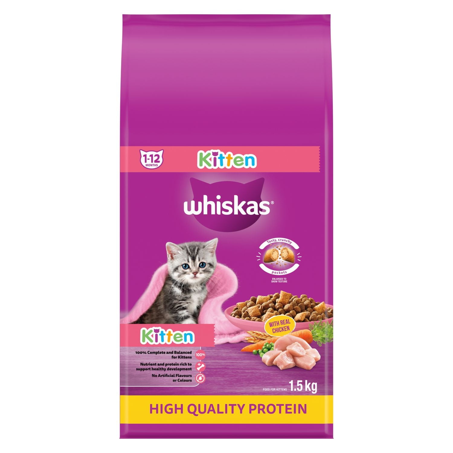 Whiskas Kitten High Protein with Real Chicken Dry Cat Food,
