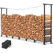 8ft Firewood Rack Outdoor Adjustable Log Racks with Carry Bag for Firewood Heavy Duty Fire Wood Storage Racks Steel Firewood Holder with Chain for Outdoor Indoor Patio Deck, Black