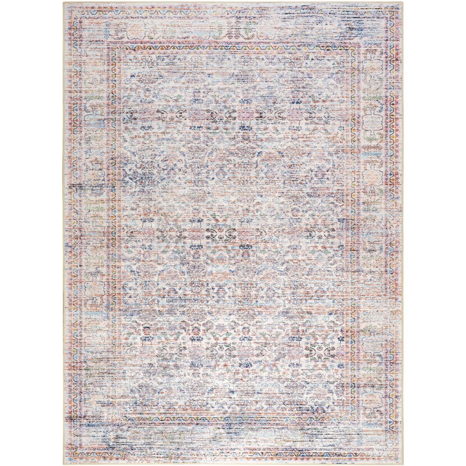 Wondo Floral Washable Rugs, 4x6 Area Rug for Living Room, Soft Large Boho Bedroom Rug, Botanical Non Slip Ultra Thin Floor Carpet for Dining Room Nursery Office, Light Pink