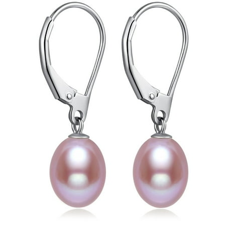 leverback pearl earrings freshwater cultured lavender sterling drop silver