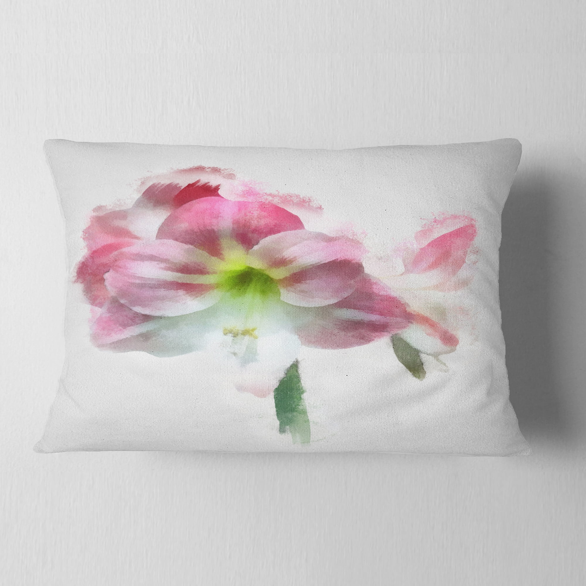 Designart Pink Lily Flowers on White Sketch - Floral Throw Pillow - 12x20