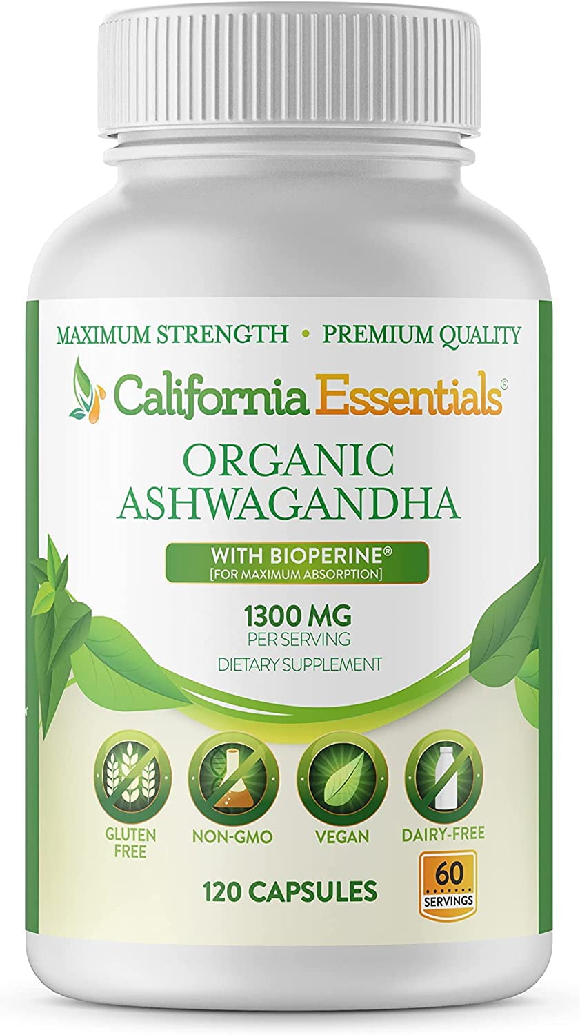 California Essentials Ashwagandha Supplement with BioPerine, Dietary Supplement 120 Capsules