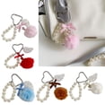 thumbnail image 3 of Plush Pearls Accent Winged Key Ring Winter Phone Strap Bag Decoration OrnamentFeat--Pompoms Key Chain Winter Design Stylish Mobile Chain Gift For Christmas, 3 of 13