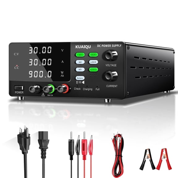 KUAIQU Adjustable DC Power Supply 30V 30A 900W ,Variable Regulated Bench , OCP Memory Output Lock for Battery Charging