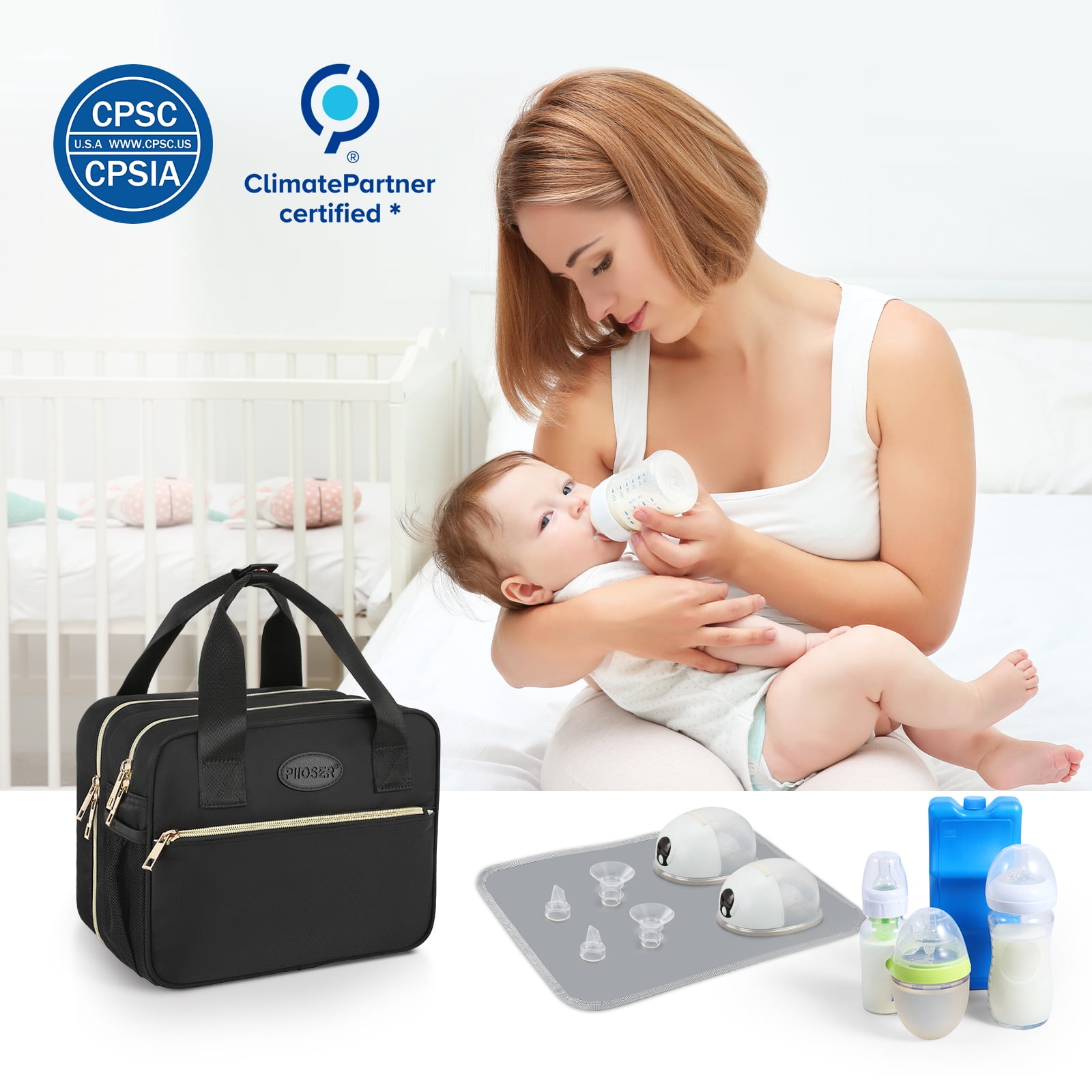 Breastmilk Cooler Travel Bag with Ice Pack, Compatible with Wearable Breast Pumps and Accessories - Portable Hands Free Breast Pump Carrying Case for Nursing & Working Moms, Black