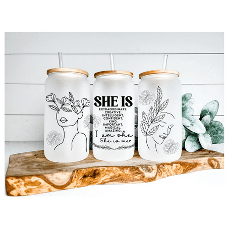 

Daily Affirmations Beer Can glass | Boho Coffee Glass | Aesthetic Coffee