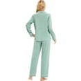 thumbnail image 6 of GEX 100% Cotton Pajamas for Women PJ Set Soft Button-Down 2 Piece Set Knitted Long Sleeve Sleepwear Loungewear Aqua Green M, 6 of 7