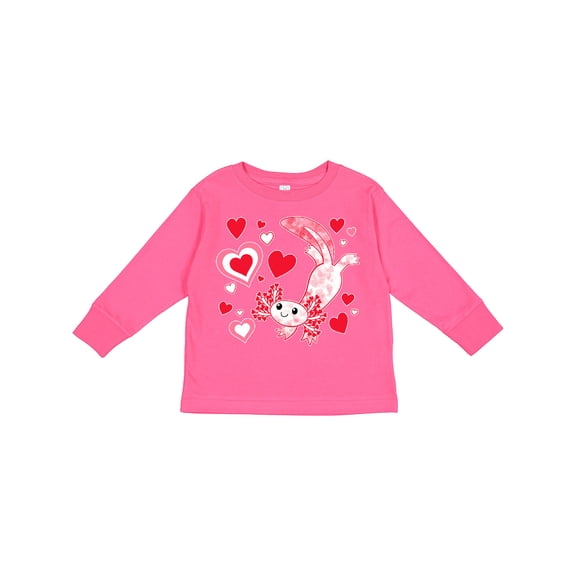 Inktastic Valentine Axolotl with Hearts Boys or Girls Long Sleeve Toddler T-Shirt