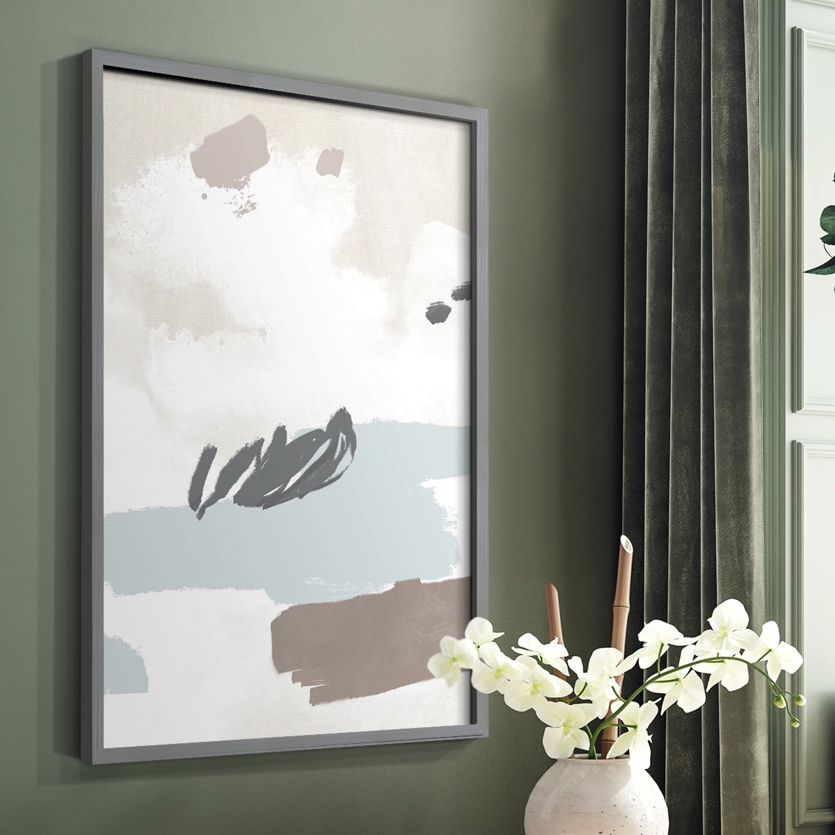 Neutral Wash II Framed Print in Gray Solid Wood Framed Print No Nail Hanging