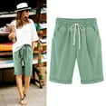 thumbnail image 2 of TRUBKH knee length shorts hiking shorts women long shorts for women womens capri pants shorts for women Shorts For Knee Length Beach Elastic Waist Comfy Long And Linen Shorts For Women Green 2 M, 2 of 5