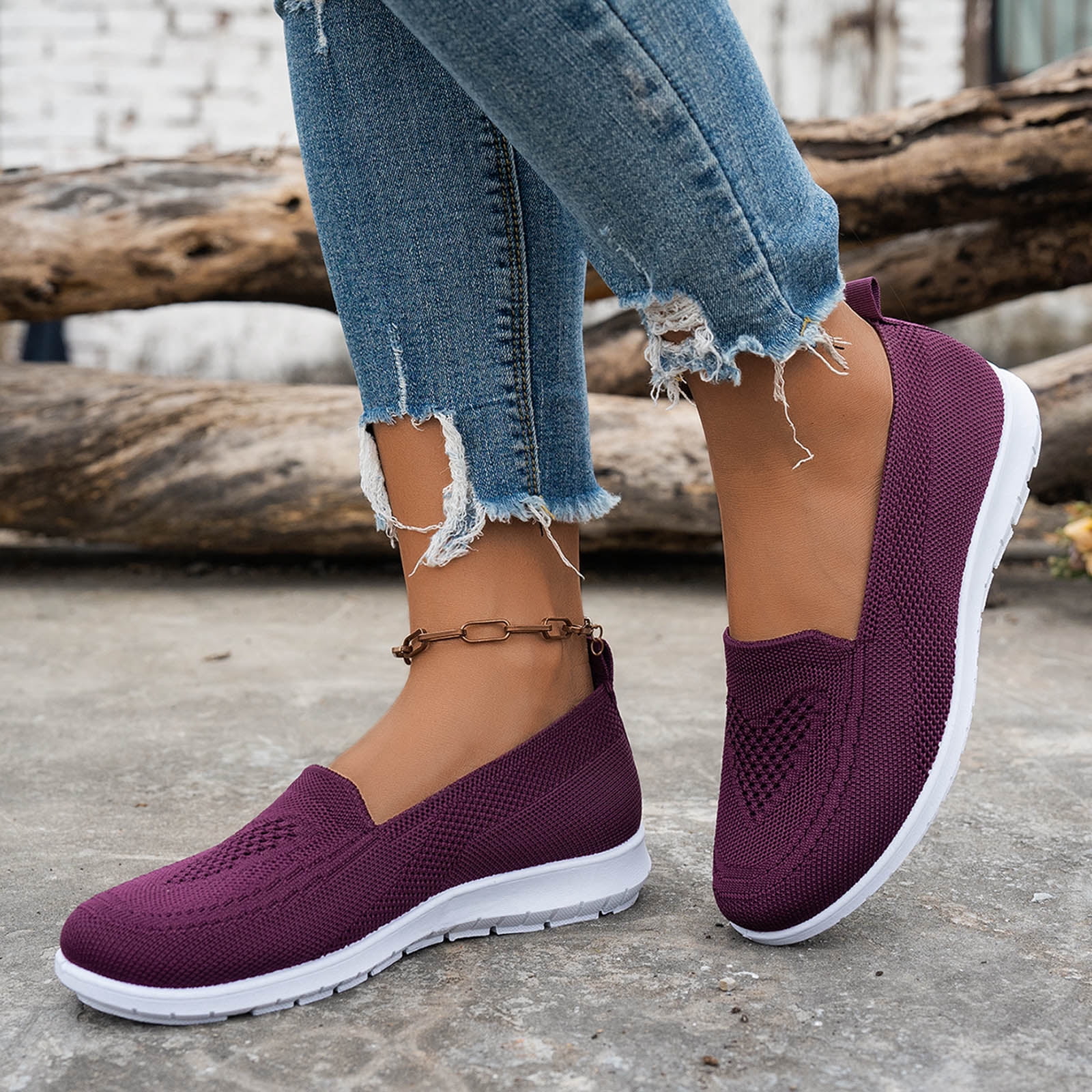 Loafers for Women Slip on Solid Mesh Walking Shoes Comfy Soft Sole Lightweight Driving Nursing Shoes Casual Breathable Flat Shoes Dark Purple Size 8.5
