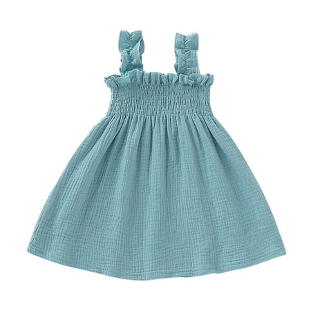 

gvdentm Girls and Toddlers Knit Sleeveless Tiered Dresses Easter Dresses For Baby Girls Light Blue 3-4 Years