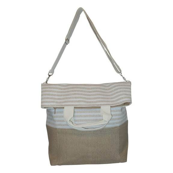 Striped 2 Way Carry Fashion Beach Tote Bag Natural