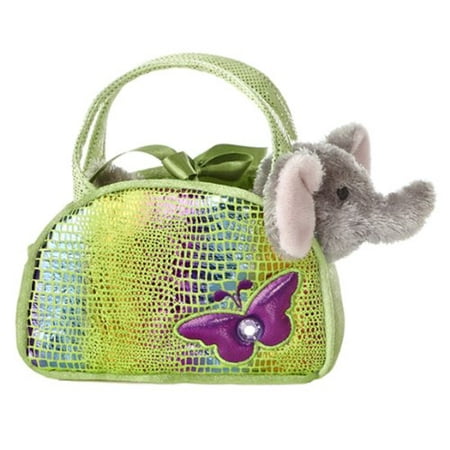 World Shimmery Fancy Pals Green Plush Toy Pet Carrier with Butterfly, Decorative purse with glitter and shimmer fabrics By Aurora Ship from (Best Swimmer Of The World)