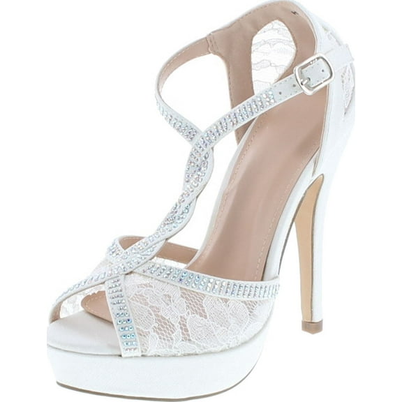 Static Footwear HY-5 Formal Evening Party Lace Ankle T-Strap Peep Toe Stiletto High Heel Pumps