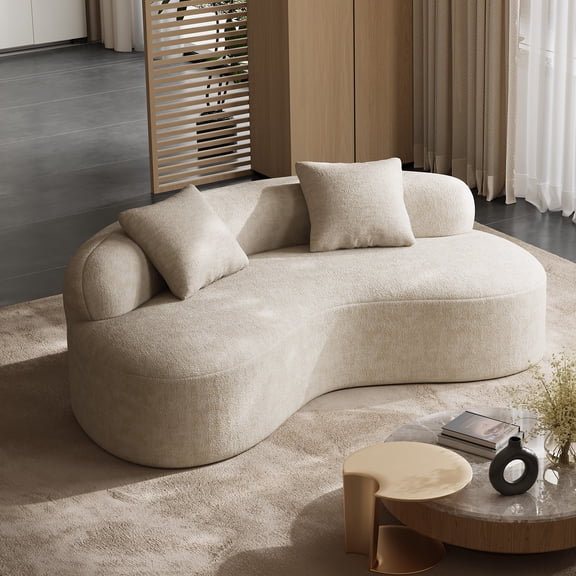 Rophefx 79" Modern Curved Loveseat Sofa, Boneless Cloud Couch Boucle Chenille Curved Couches Fluffy Plush Deep Seat Loveseat with 2 Pillows for Living Room, Light Brown