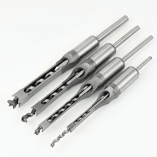 4Pcs Square Hole Drill Bits, Steel Hollow Chisel Woodworking Tools Set for Square Hole Saw Woodworking Drill Bits Square Hole Drill Bit Mortising Chis