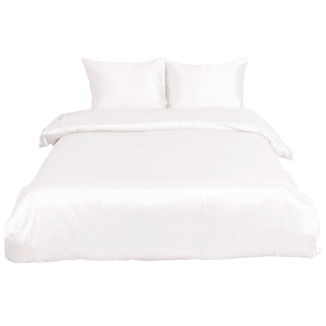 3 Piece Home Bedding Satin Silk Duvet Cover Set for Comforter White