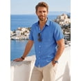thumbnail image 5 of Men's Linen Shirts Short Sleeve Casual Shirts Button Down Shirt Beach Summer Vacation Blue Shirt XL, 5 of 7