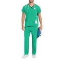 thumbnail image 2 of Horkkom Scrubs Set for Men, V-Neck Stretch Top, Elastic Waist Straight Pants, Nursing Uniform Workwear Set with Pockets, 2 of 10