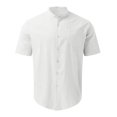 thumbnail image 3 of Designer Spring Summer Men's Casual Solid Color Short Sleeve Shirts Loose Stand Collar Shirts Blouse 2XL, 3 of 4