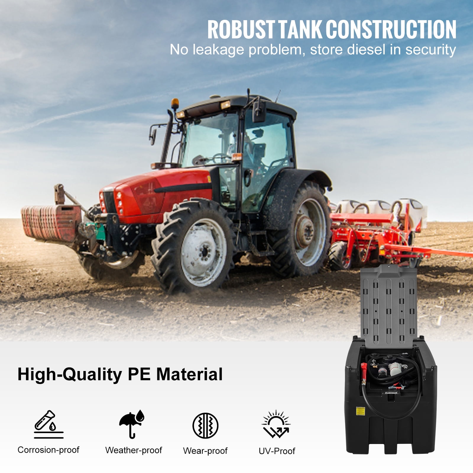 KFFKFF PE Diesel Transfer Tank for Easy Fuel Transportation 116 Gallon Capacity & 10 GPM Flow Rate,Portable Diesel Tank, Diesel Fuel Tank with 12V Electric Transfer Pump and 13.1ft Rubber Hose