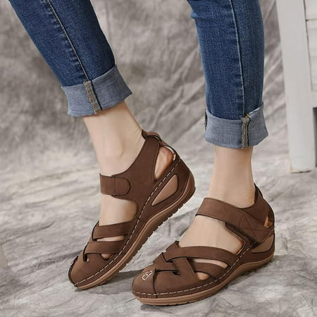 

Homedles Sandals for Women- Ladies Girls Comfortable Ankle Hollow Round Toe Sandals Soft Sole Shoes Brown 38