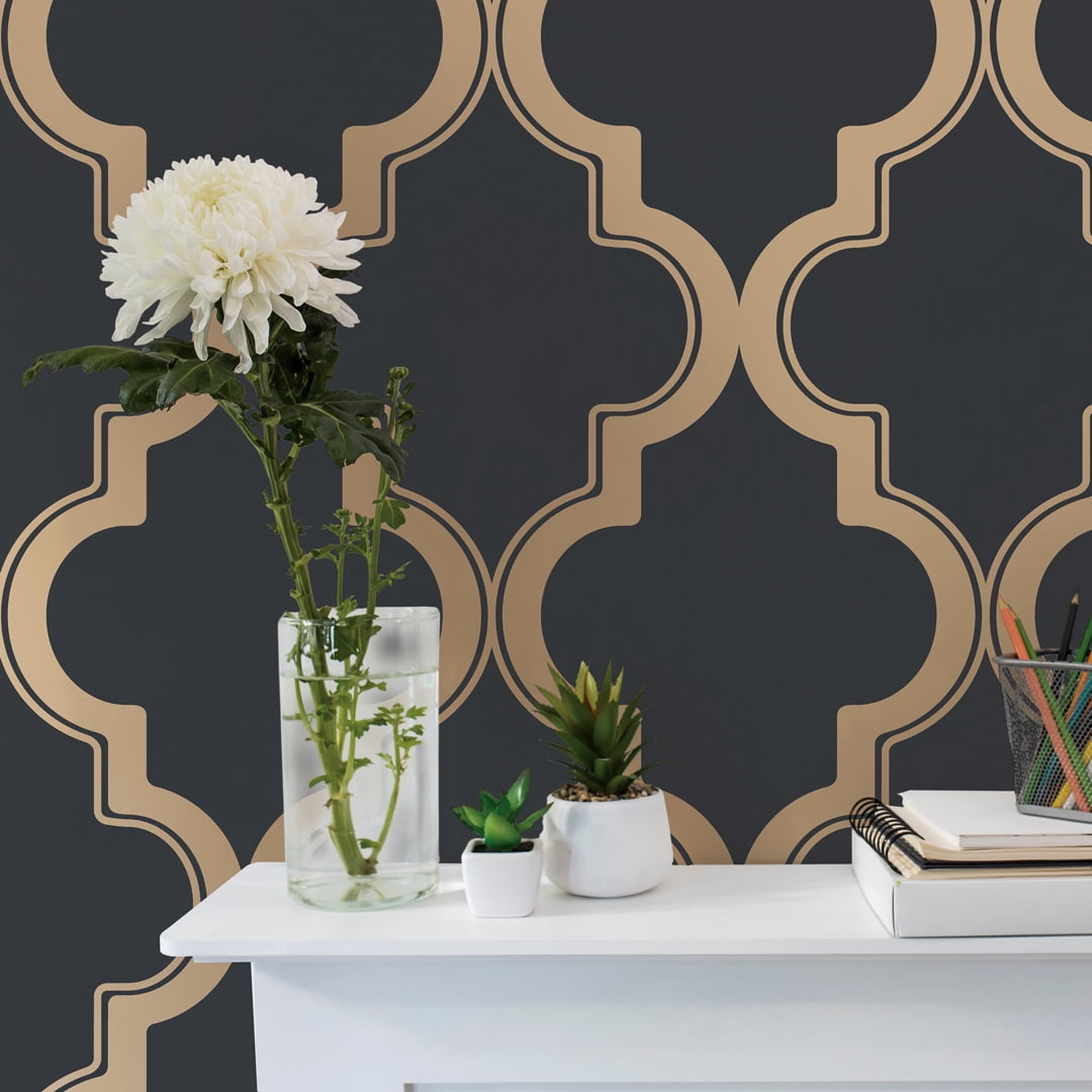 Tempaper Marrakesh Midnight & Metallic Gold Peel and Stick Wallpaper, 20.5" x 16.5'
