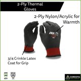 Cordova Cold Snap Thermo Gloves 12-Pack - Two-Ply Polyester, Acrylic Lining, Sandy Grip Palm