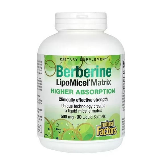 Natural Factors Berberine LipoMicel Matrix Softgels for Healthy Aging and Weight Management, 500 mg, 90 Softgels
