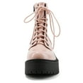 thumbnail image 3 of Soda Women Combat Army Military Riding Platform Lug Sole Block High Heel Boots Side Zipper Lace Up FLING-S Light Pink Blush Patent 9, 3 of 4