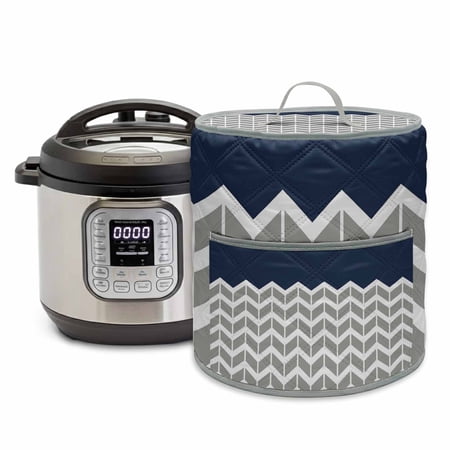 Navy Blue Grey Pressure Cooker Cover Herringbone Abstract Dust Cover for Kitchen Appliances with Top Handle & Storage Pockets, Fits 8 Quart Instant Pot, Air Fryer, Crock Pot